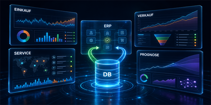 Webanwendungen für Einkauf, Verkauf, Service und Prognose mit synchronisierten ERP- und Datenbanksystemen